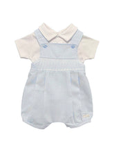 Load image into Gallery viewer, Blue and White Dungaree Short Set