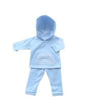 Load image into Gallery viewer, Pale Blue Cotton Jersey Trousers Set with Check Trims
