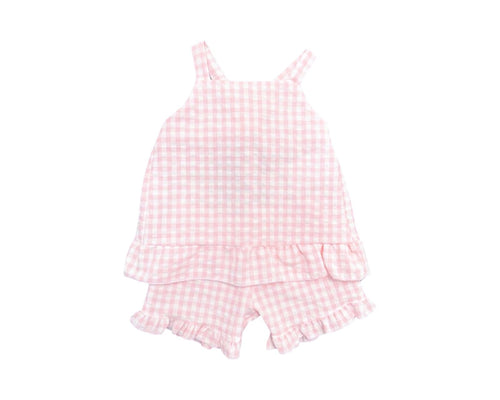 Girls Pink Seersucker Short Set