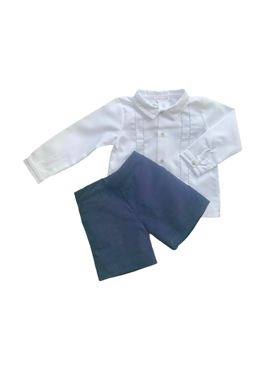 Boys White & Navy Blue Shorts Set