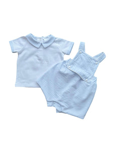 Boys Blue and White Cotton Dungaree Set