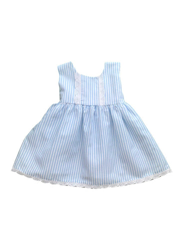 Girls Blue and White Stripped Cotton Dress