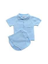 Load image into Gallery viewer, LBaby Boys Blue Knitted Short Set - Char-le-maine | Luxury Baby &amp; Children's Wear