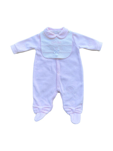 Girls Pink Cotton Velour Babygrow