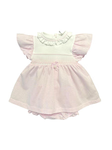 Pink and White Smocked Dress and Pant Set