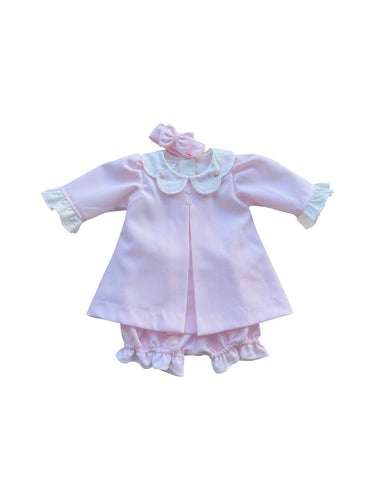 Girls Pink Dress Set with Embroidered Collar