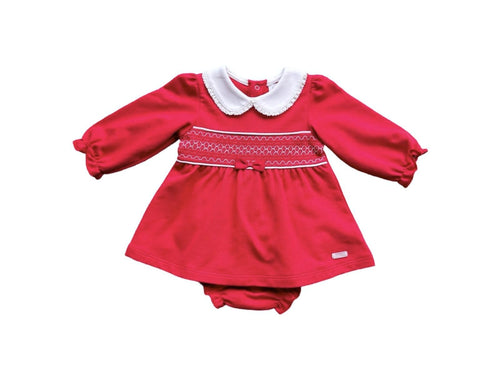 Baby Girls Red Smocked Dress Set