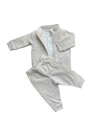 Boys Beige Cotton Jersey Trouser Set