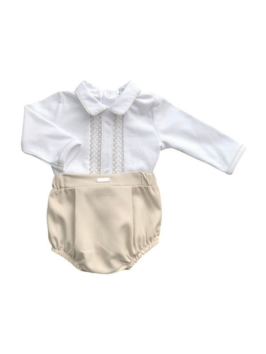 Baby Boys Beige Cotton Short Set