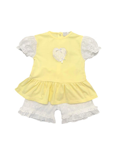 Girls Lemon and White Cotton Shorts Set