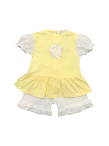 Girls Lemon and White Cotton Shorts Set