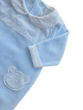 Load image into Gallery viewer, Baby Boys Blue Velour Babygrow - Char-le-maine | Luxury Baby &amp; Children's Wear