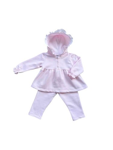 Girls Pink Cotton Hooded Jersey Trouser Set