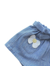 Load image into Gallery viewer, Girls Yellow Cotton Knit Top &amp; Blue Marl Shorts with Daisy Appliqués - Char-le-maine | Luxury Baby &amp; Children's Wear
