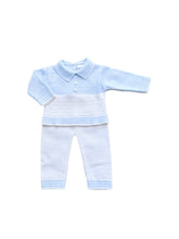 Load image into Gallery viewer, Blue &amp; White Knitted Trouser Set