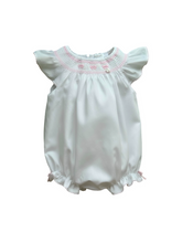 Load image into Gallery viewer, Baby Girls White Hand Smocked Romper - Char-le-maine | Luxury Baby &amp; Children's Wear