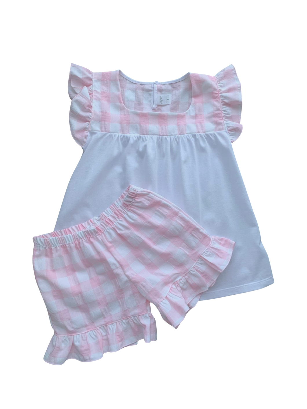 Girls Pink Checked Short Set