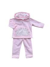 Load image into Gallery viewer, Girls Pink Cotton Jersey Trousers Set with Check Trims