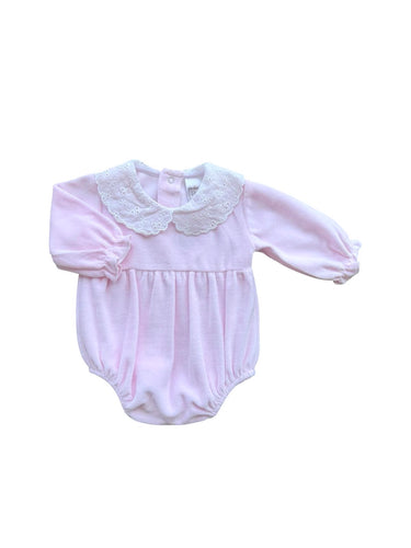 Baby Girls Pink & White Velour Romper