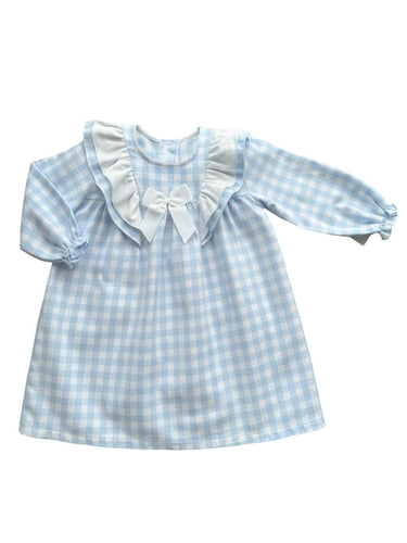 Girls Blue and White Check Dress