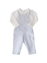 Load image into Gallery viewer, Boys White &amp; Pale Blue Dungaree Set