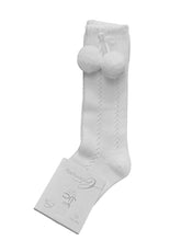 Load image into Gallery viewer, White Knee High Pom Pom Socks - Char-le-maine | Luxury Baby &amp; Children's Wear