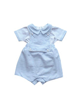 Load image into Gallery viewer, Boys Blue and White Cotton Dungaree Set