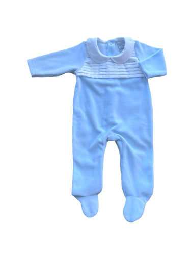 Pale Blue Velour Babygrow