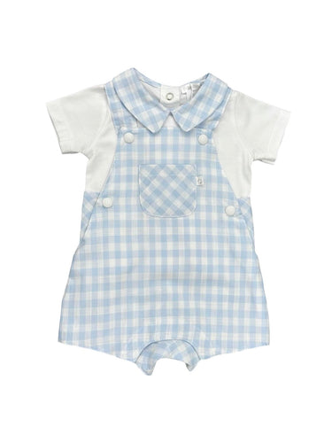 Boys Blue Check Dungaree Short Set