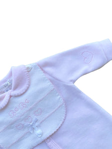 Girls Pink Cotton Velour Babygrow