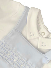 Load image into Gallery viewer, Boys White &amp; Pale Blue Dungaree Set