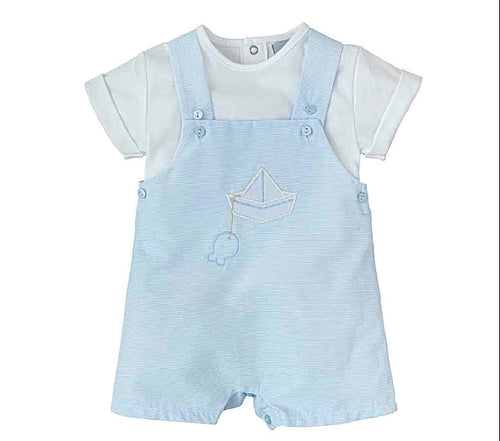 Boys White & Blue Striped Cotton Dungaree Set
