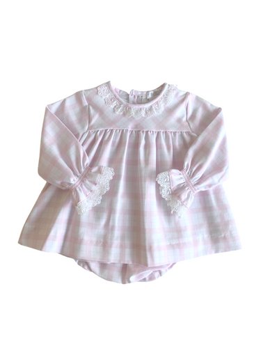 Pink & White Check Dress and Pant Set