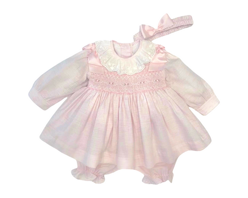 Girls Pink Smocked Dress Set