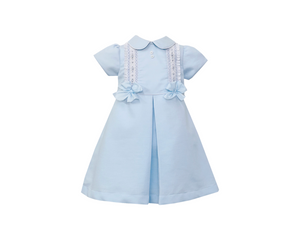 Girls Blue Hand-Smocked Cotton Dress Set