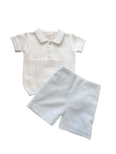 Load image into Gallery viewer, Boys White &amp; Blue Cotton Top &amp; Shorts Set - Char-le-maine | Luxury Baby &amp; Children's Wear