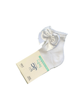 Load image into Gallery viewer, Girls White Cotton Sock With Satin Bow - Char-le-maine | Luxury Baby &amp; Children's Wear