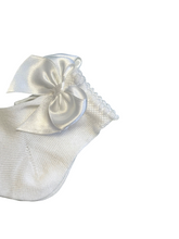 Load image into Gallery viewer, Girls White Cotton Sock With Satin Bow - Char-le-maine | Luxury Baby &amp; Children's Wear