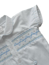 Load image into Gallery viewer, Pretty Originals                               Boys Blue &amp; White Striped Cotton Hand-Smocked Shorts Set
