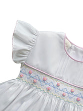 Load image into Gallery viewer, Pretty Originals                    Girls White &amp; Blue Cotton Hand-Smocked Shorts Set