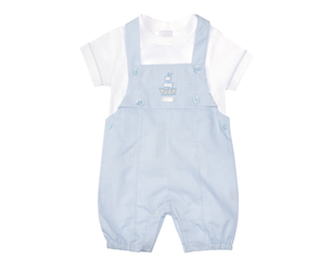 Baby Boys Blue and White  Check Dungaree Set