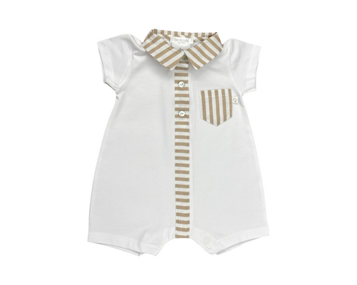 Boys Beige & White Stripe Romper
