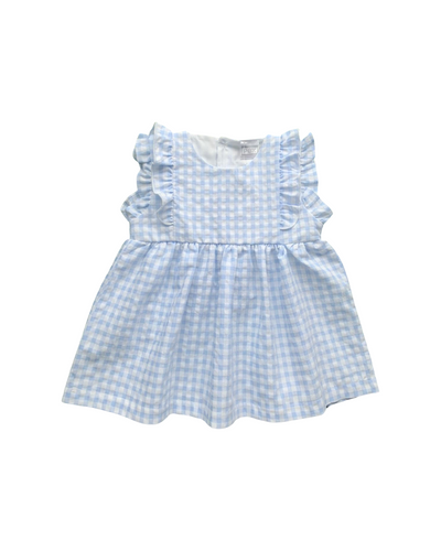 Girls Blue and White Check Dress