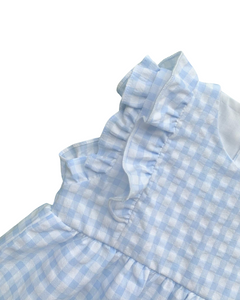 Girls Blue and White Check Dress