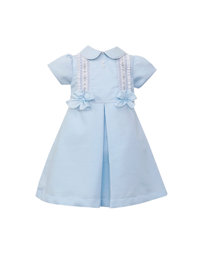 Girls Blue Hand-Smocked Cotton Dress Set