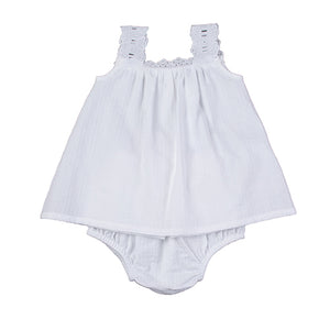 Babidu - white Cotton & Lace Dress & Pant Set