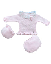 Load image into Gallery viewer, Pink Knitted Baby Girls 3 Piece Set