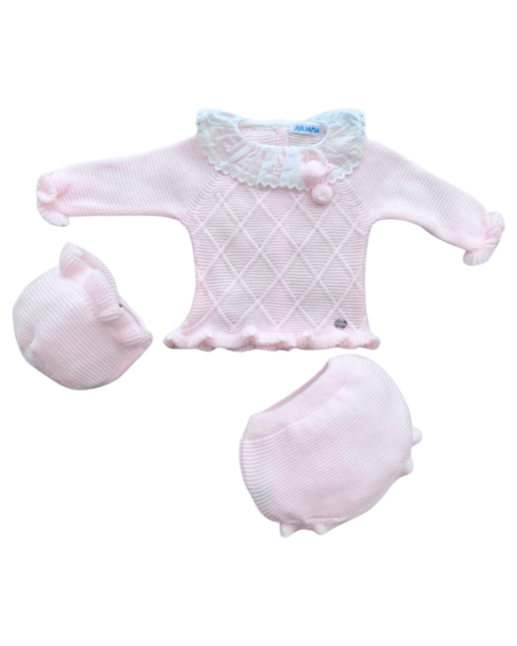 Pink Knitted Baby Girls 3 Piece Set