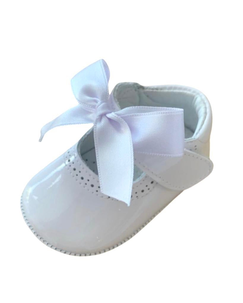 Girls White Patent Pram Shoe