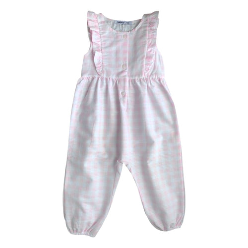 Girls Pink Gingham Jumpsuit
